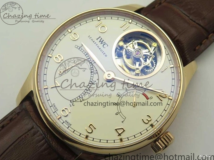 MIROTIME 0211 Portuguese Tourbillon IW504602 RG ZF Best Edition White Dial on Brown Leather Strap Stretchable 7178